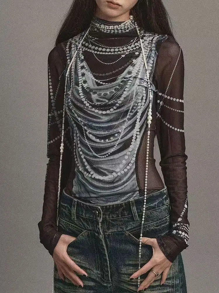 Americano sexy malha preto camisetas femininas gótico vintage topo subcultural y2k japonês t camisa grunge camisetas gráfico