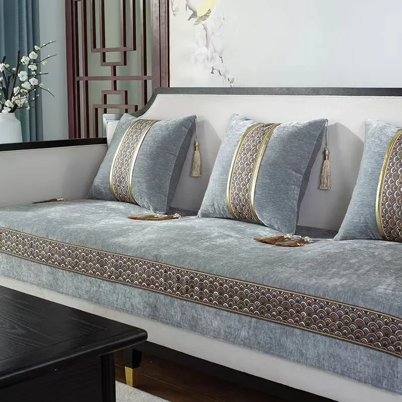 

Chinese Style Sofa Cushions Corner Non-slip Sofa Backrest Armrest Towel Seat Cover Classical Line Decoration Recliner Cushionmat