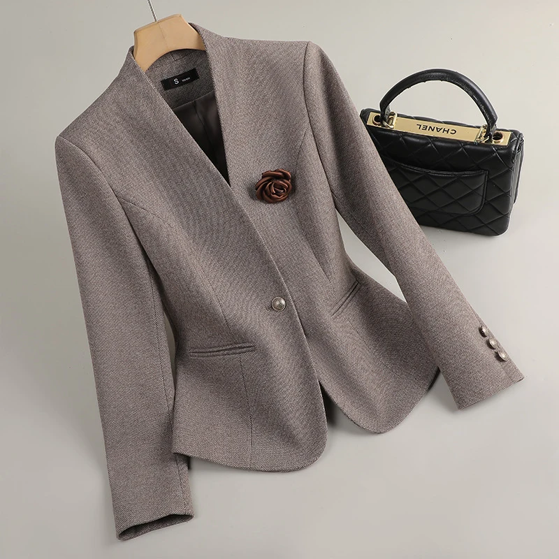 Purple-red collarless blazer for petite women, suitable for spring and autumn2025New high-end slim-fit casual blazer