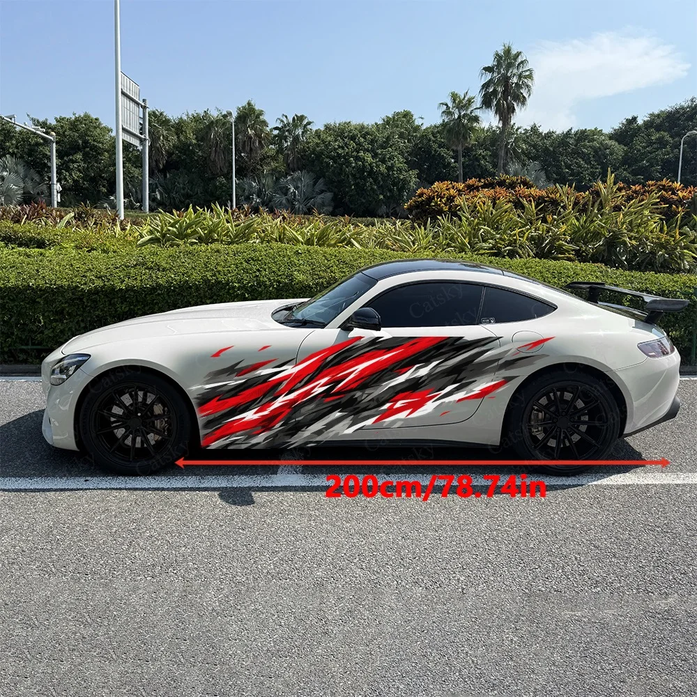 2Pcs Dynamic Red, Black Stripes Design Car Side Stickers, Automotive Door Side Graphics for Cars, Car Decoration Accessory