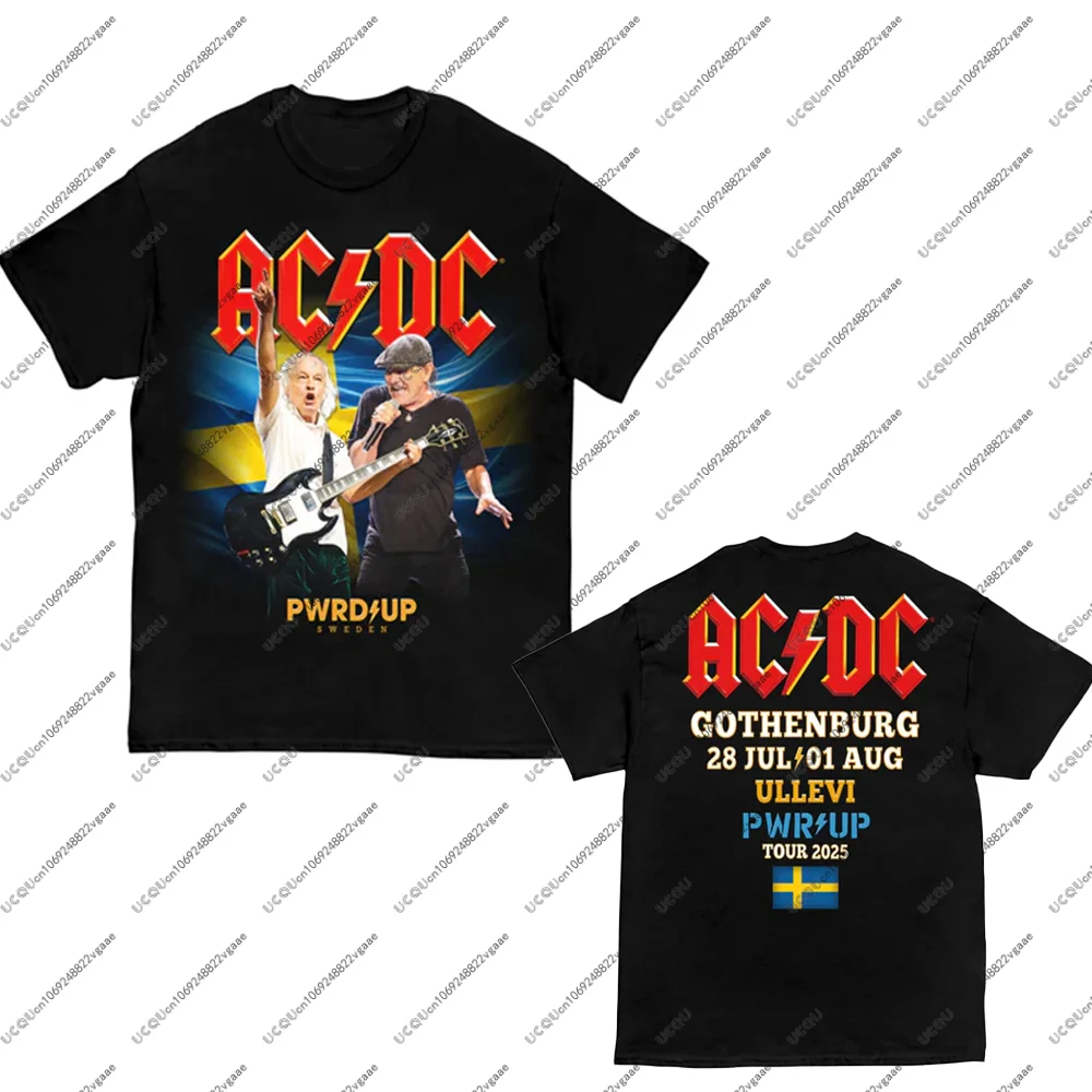 

Boys Male T Shirt Heavy Metal Music Trend AC/DC Top Yoga Edinburgh PWR UP Event Tour T-Shirt Men Band Retro Rock Tee Cotton Gift