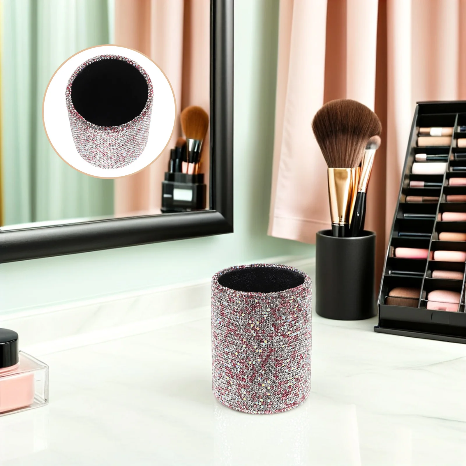 

Bling Makeup Brush Storage Bucket Sparkling Vanity Decor Organizer for Desk Pen Pencil Cup Holder Women's Brush