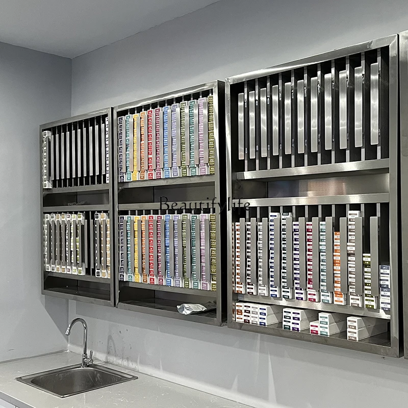 Armário de armazenamento de salão de beleza em aço inoxidável, barbeiro, rack de exibição especial de creme de tintura de cabelo