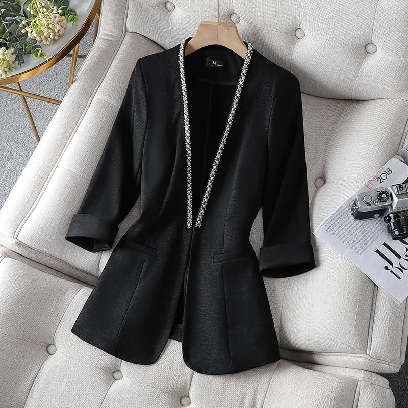 High-Quality Blazer Jacket Women's Fashion Temperament Ladies High-End Buttonless Suit Women's Top Spring And Autumn New Jacket