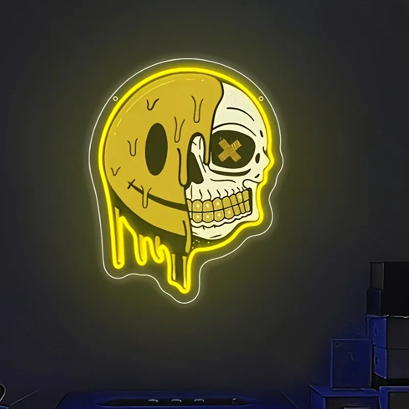 LED Neon Sign Smiling Skeleton Neon Light for Bedroom Livingroom Game Room Club Bar Man Cave Party Gifts Wall Decor USB Dimmable