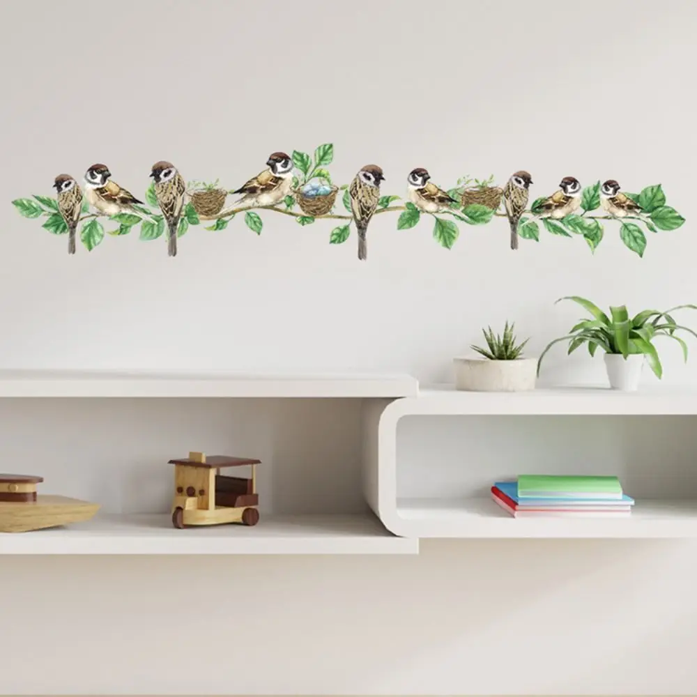 Decor Wallpaper Sparrow Birds Branch Stickers PVC Waterproof Cute Sparrow Mural Non-toxic Removable Background