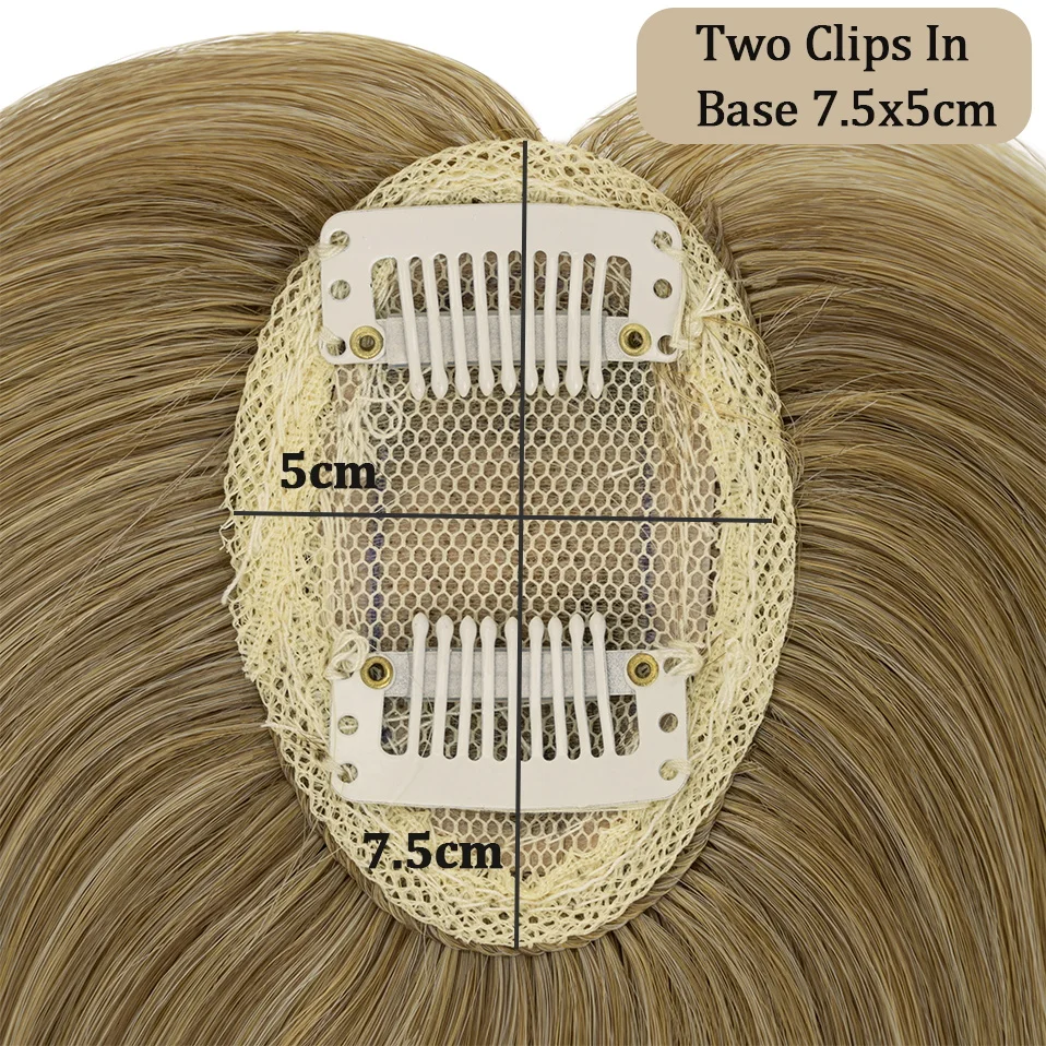 Syntetyczna nakładka na włosy 7.5x5cm prosta 2 klipsy środkowa część włosów dla kobiet Top kawałki włosów włosy doczepiane Clip In