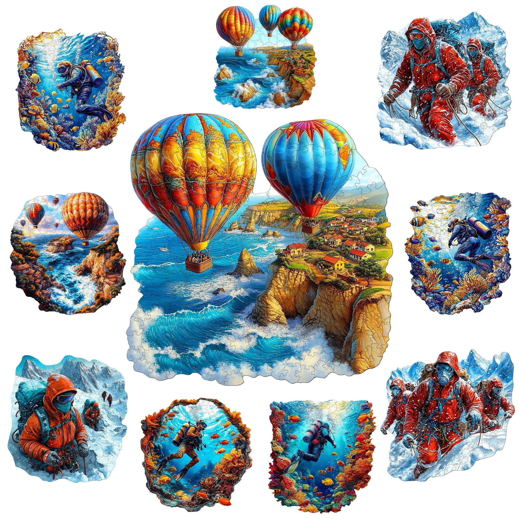 

Hot Air Balloons and Sports Theme Wooden Jigsaw Puzzle Wooden Decor Painting Christmas and Halloween Gift Toy For Teen And Kid