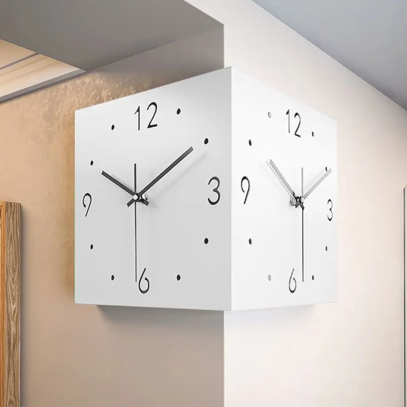 Simple Wall Clock Minimalist Creative Corner Wall Clock Living Room Two Sides Clock Free Punching Mute Clock Home Wall Decor