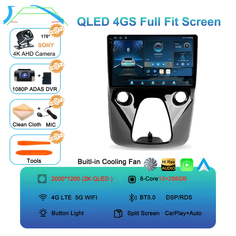 For Toyota Aygo / Peugeot 108 / Citroen C1 2014+ Android 16 CarPlay Car Radio Multimedia Video Player GPS Navigation 2 Din image 3