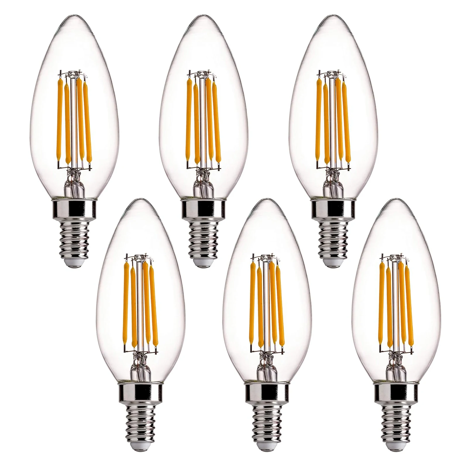 

E12 LED Chandelier Light Bulb, Non dimmable 4000K 60W Equivalent, C35 B11 Edison Filament Ceiling Fan Candle Lights,600LM,6 Pack