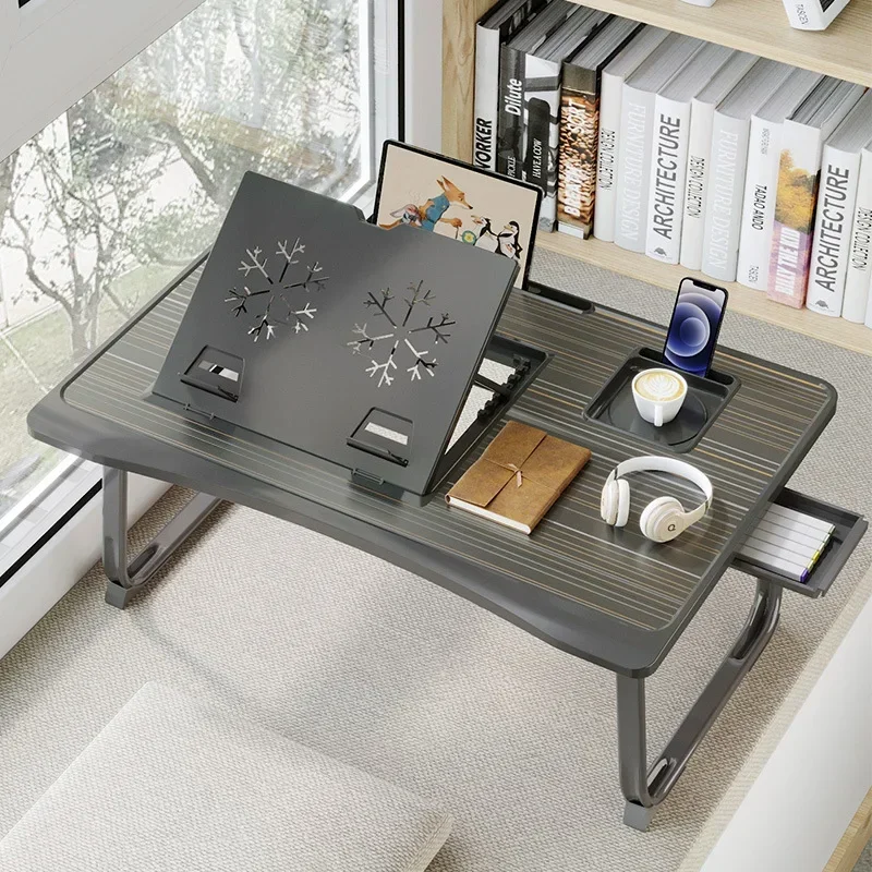 

Foldable Laptop Desk for Bed with 6 Gear Adjustable Height Bracket Lap Table Breakfast Tray Desk with Drawer for Working Gaming