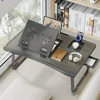 Foldable Laptop Desk for Bed with 6 Gear Adjustable Height Bracket Lap Table Breakfast Tray Desk with Drawer for Working Gaming