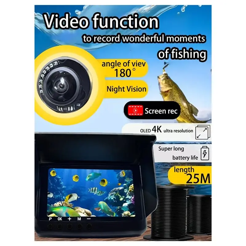 Superior-5Inch Monitor 4K Camera Kit With DVR Portable Underwater Fishing Camera 20M Cable Night Vision For Sea/River Ice Fish