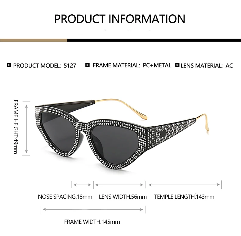 Stilvolle Voll-Diamant Katzenaugen-Sonnenbrille für Damen Unisex Internet-Berühmtheit Streetstyle-Brille 5127 – Detail 6