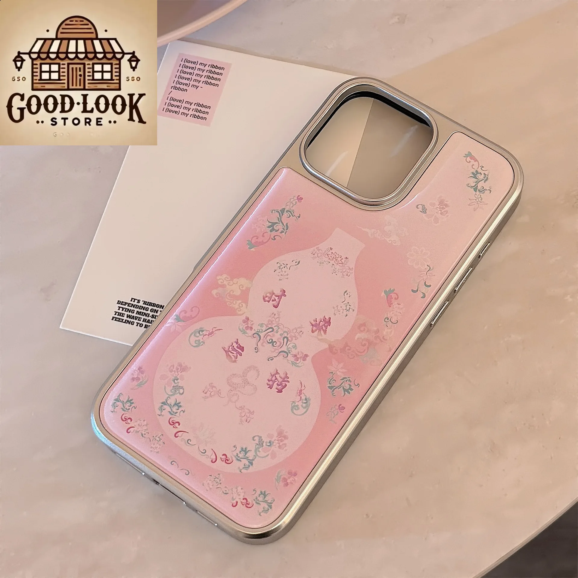 Estilo chino antiguo: funda para teléfono iPhone con estampado de calabaza rosa, funda clásica para iPhone 16 Pro de belleza oriental para 16 15 14 13 12 11