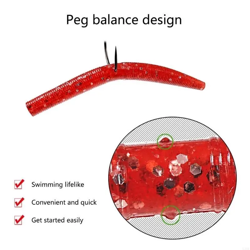 

L38F 30Pcs Soft Earthworm Fishing Lures Soft PVC Baits Elastic Soft Noodles Lures