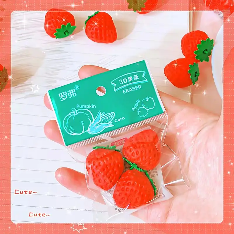 Aesthetic stationery supplies back to school acsesories drawing strawberry Carton funny Erasers rubber kawaii stationery items