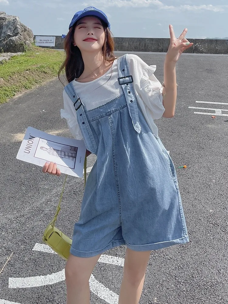 

Джинсовые комбинезоны Salt Series: Новинка лета, женские, больших размеров, свободные, стройнящие, молодежные, модные, с широкими штанинами, из джинсовой ткани, с высокой талией