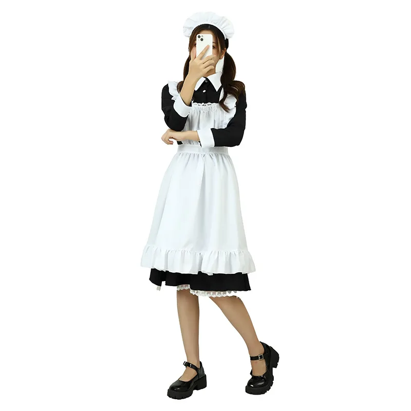 4pcs Cute Lolita Maid Dress Uniforms Cosplay Costume Japanese Anime Halloween Birthday Party Performance Girls Clothes