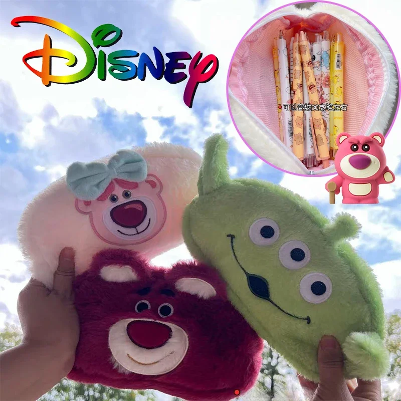 Disney Lotso Pencil Bag Large Capacity Plush Soft Stationery Organizer Supplies Cartoon Anime Student Pencil Pouch Storage Bag