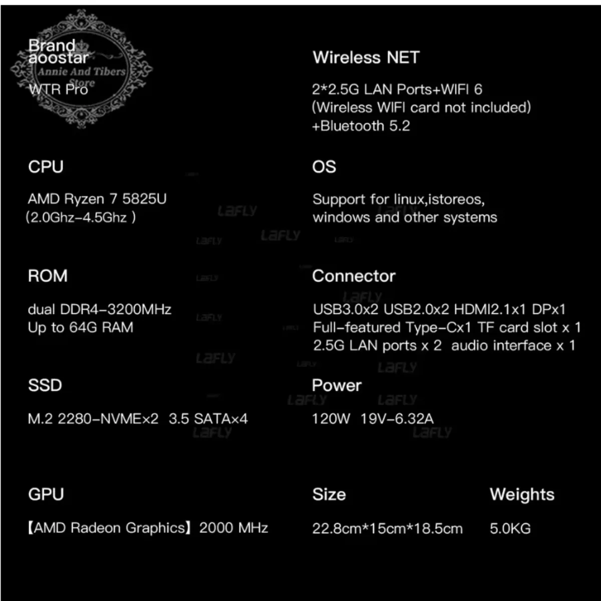 AOOSTAR WTR Pro NASミニPC AMD Ryzen 7 5825U DDR4 * 2 3200MHz対応 2.5/3.5インチHDD * 4 M.2*2 2280 NVMe対応 パソコン