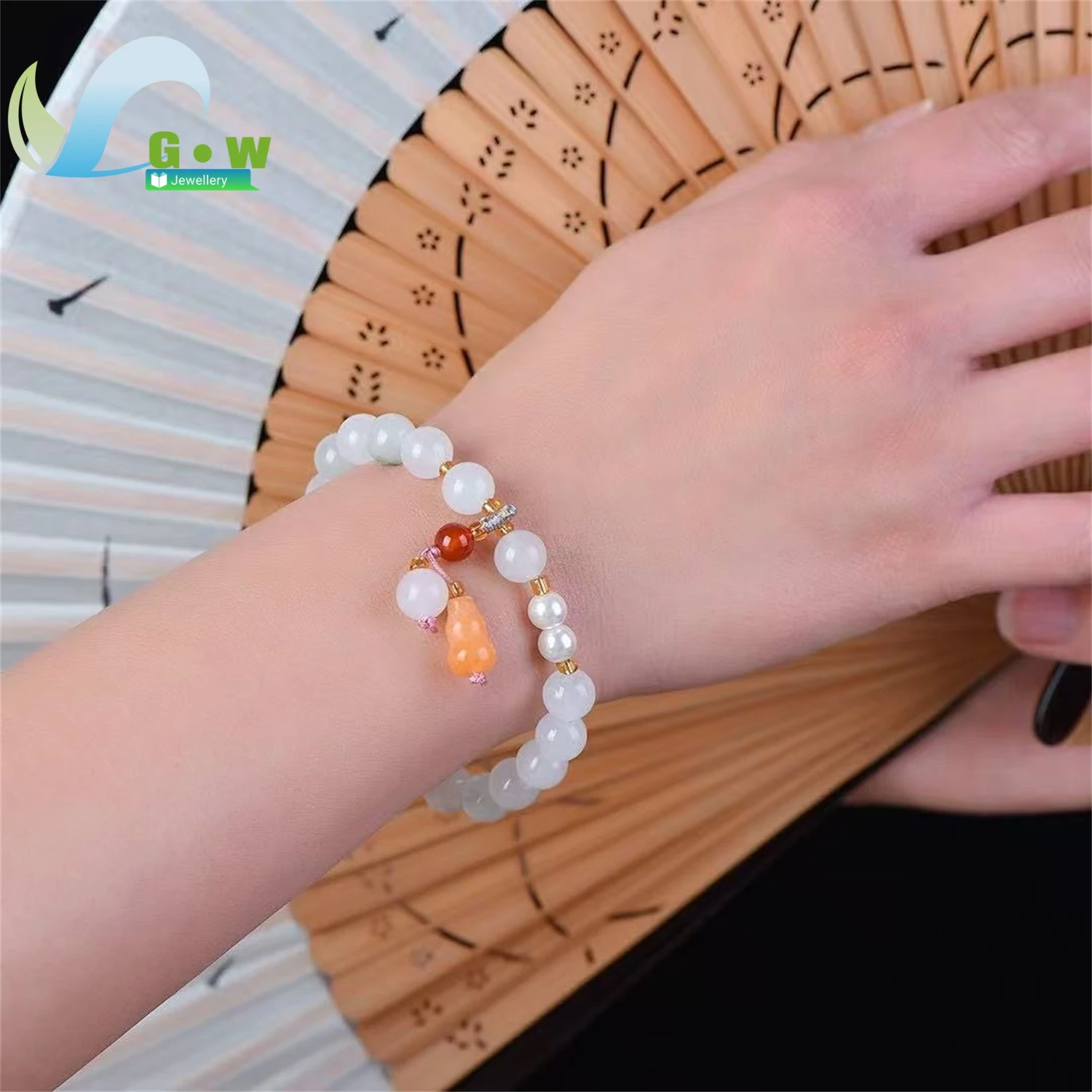 Natural Tianshan Jade Bead Bracelet Single Row Minimalist Women's Exquisite Retro Daily Classic Ethnic Style Gift