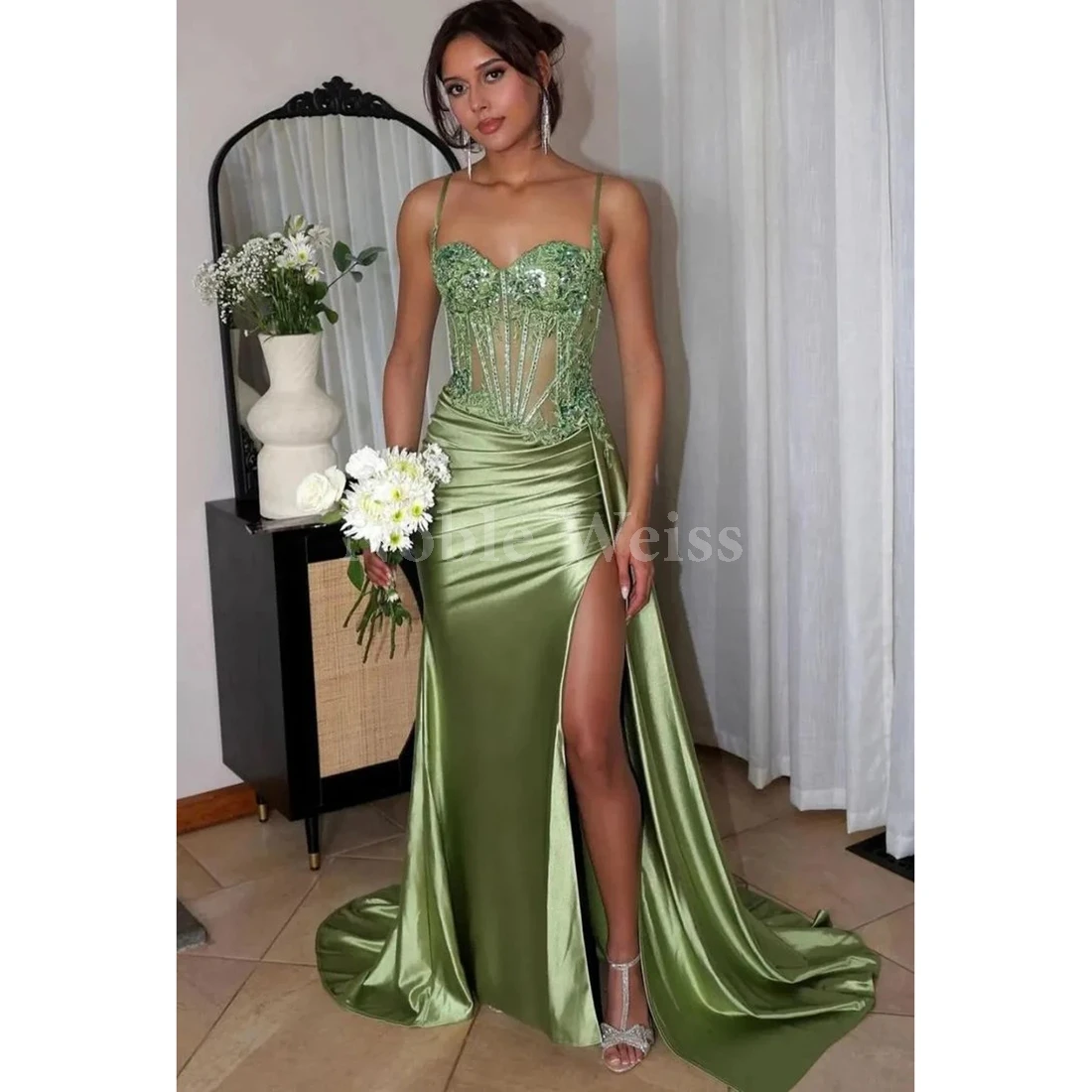 

Elegant Sweetheart Satin Evening Dress Mermaid Pleat Prom Gown for Women Customize