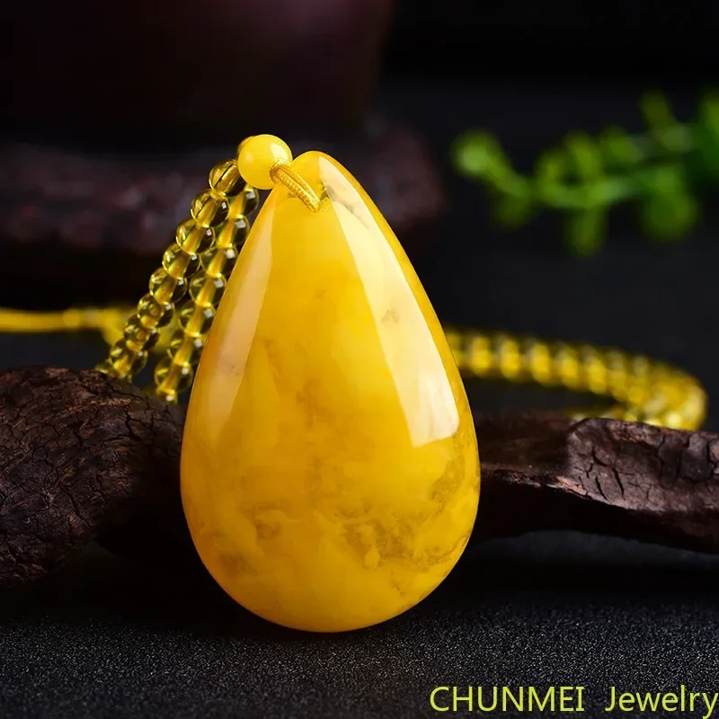 

Honey wax pendant Baltic Amber Beeswax Stone chicken oil yellow men's and women's sweater chain Water Drop Pendant Necklace