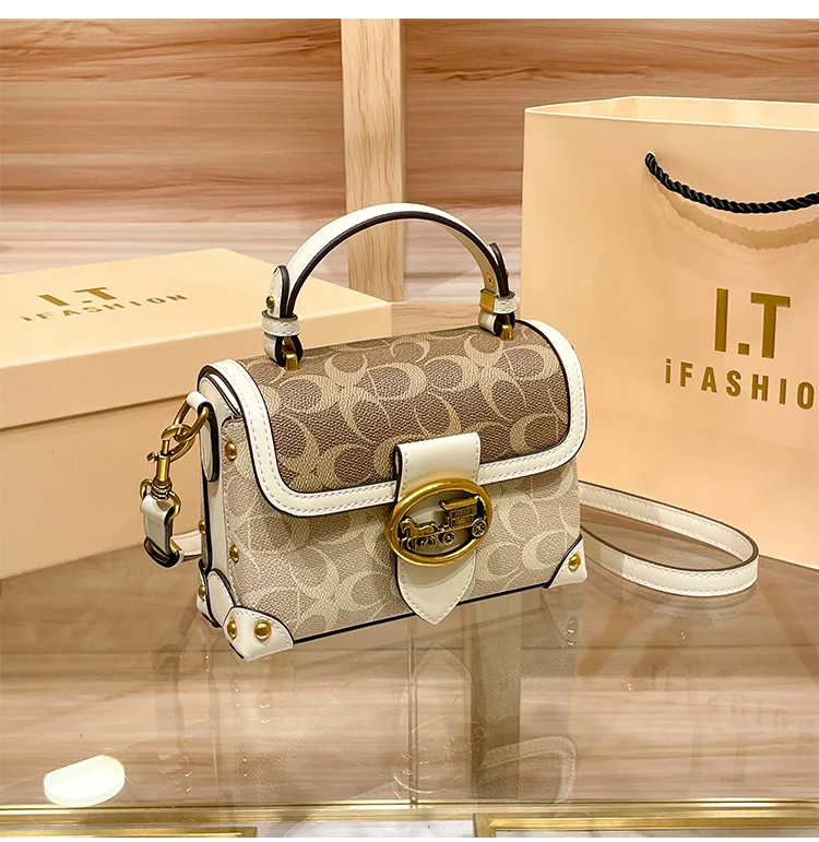 Neue minimalistische und modische kleine Handtasche, Damenhandtasche in Kontrastfarben, hochwertige Umhängetasche, tragbare Box-Tasche – Detail 14