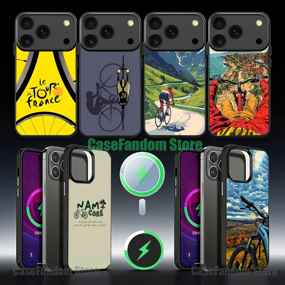 

Tour De France Bicycle Exercise Magnetic Wireless Charging Black Phone Case For iPhone 17,16,15,14,13,12Pro,Max,Plus,Mini,SE4,E