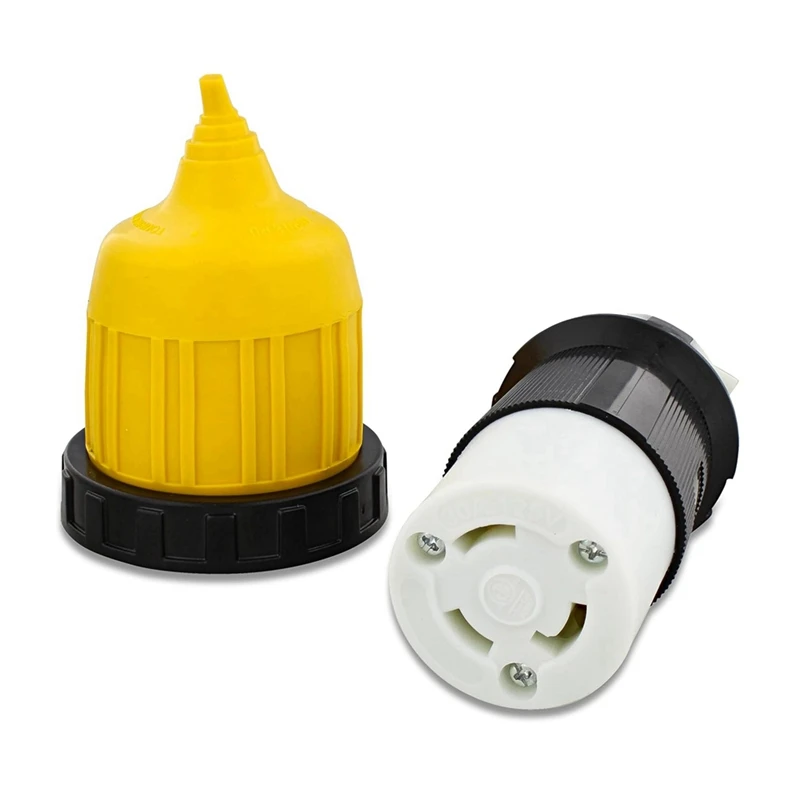 Weather-Resistant L5-30R Connector With Twist Lock Inlet Plug, Cover & Ring, 30A 125V;