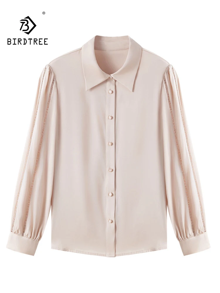 

BirdTree 91.2%Real Silk Elegant Shirt For Women, Long Sleeve Hollow Out, Fashion Temperament Blouse, 2024 Spring New T42883QC