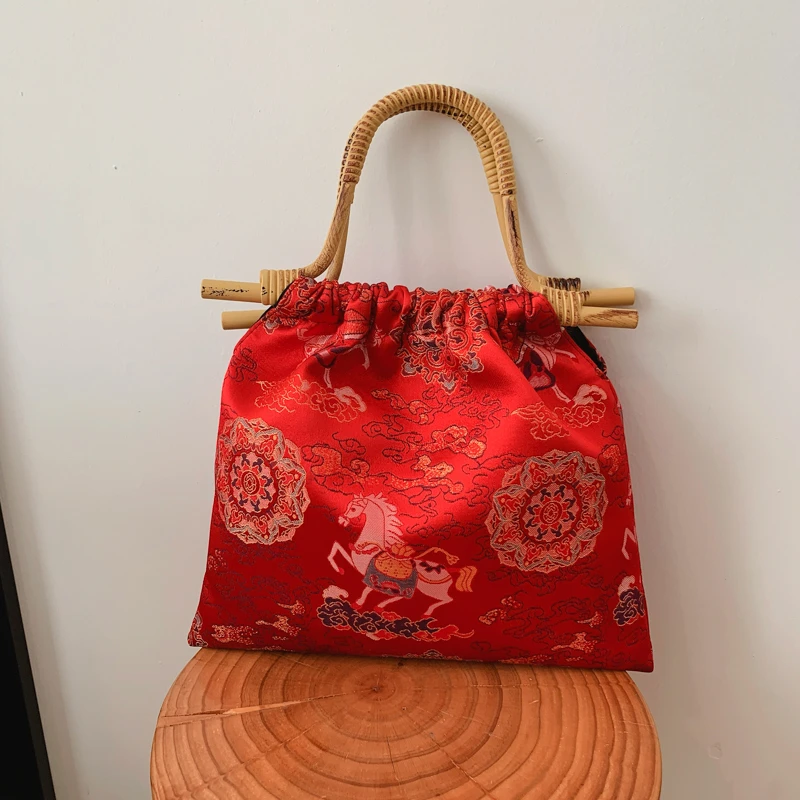 

Винтажная китайская сумка-мешок из парчи с цветочным узором и бамбуковой ручкой – Элегантная женская сумка на запястье для свадеб, вечеринок и повседневного использования