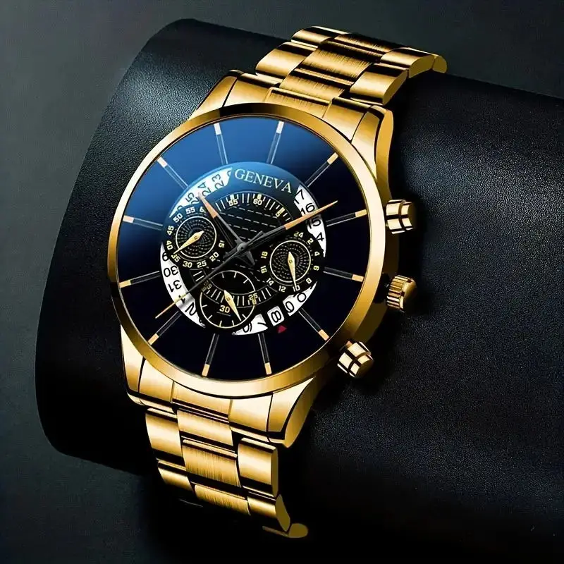 2pcs/set Men's Calendar Watch+matching Bracelet, Circular Digital Dial, Men's Watch Set (No Box)