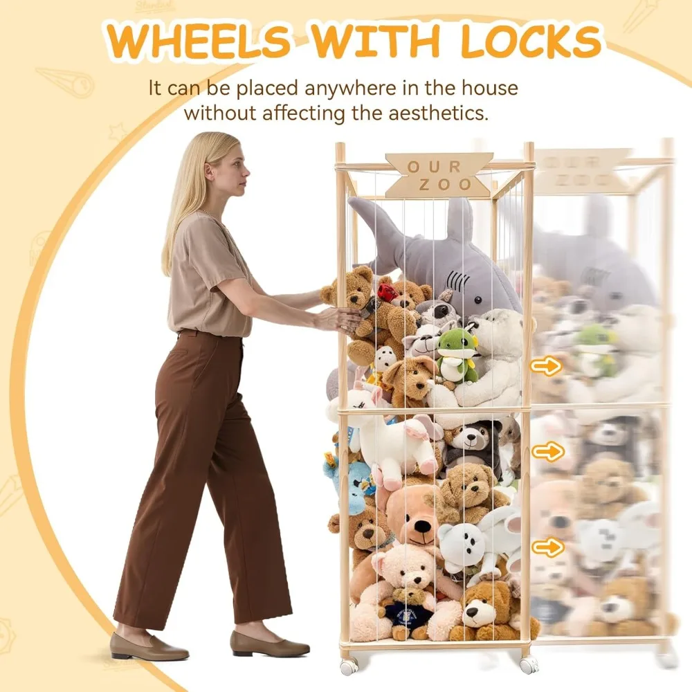 تخزين حديقة الحيوان الخشبية المتدحرجة للألعاب القطيفة الكبيرة والحيوانات المحشوة