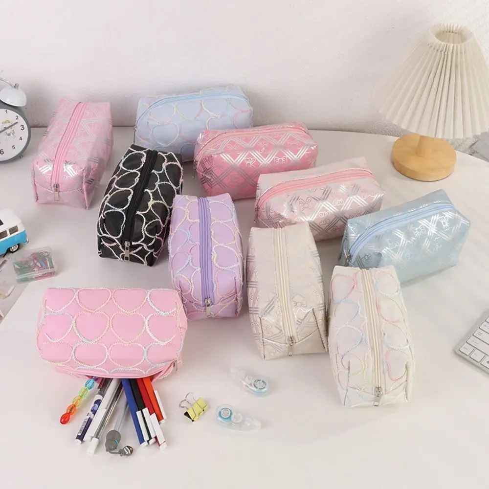 High Quality Love/Stripe Pattern Pen Bag Large Capacity Multifunctional Pencil Case Portable Stationery Bag Students