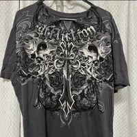Camiseta Affliction Y2K Harajuku con gráficos de calavera para hombre, Camiseta holgada de algodón con cuello redondo, camiseta de gran tamaño, Top de manga corta, ropa gótica