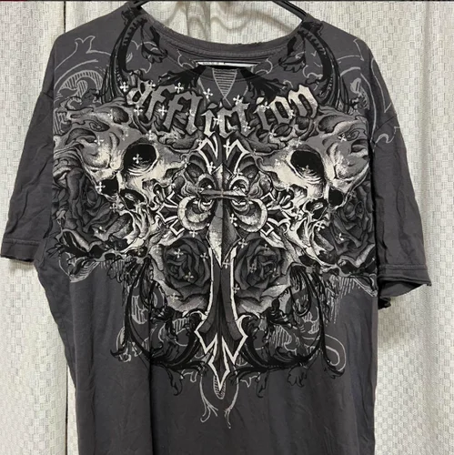 Camiseta Affliction Y2K Harajuku con gráficos de calavera para hombre, Camiseta holgada de algodón con cuello redondo, camiseta de gran tamaño, Top de manga corta, ropa gótica