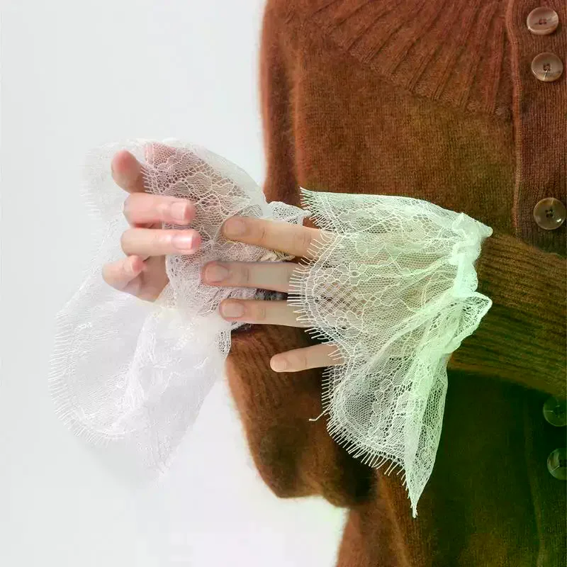 

1 пара декоративных кружевных рукавов, украшенных манжет, искусственных рукавов для свадебного платья, рукава с дикими воланами, плиссированные манжеты на запястьях