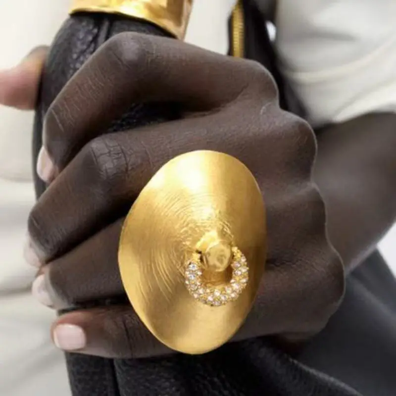 

Europe Fashion Brass Plated Gold Big Round Crystal Earrings Rings Women Luxury Party Jewelry Trend