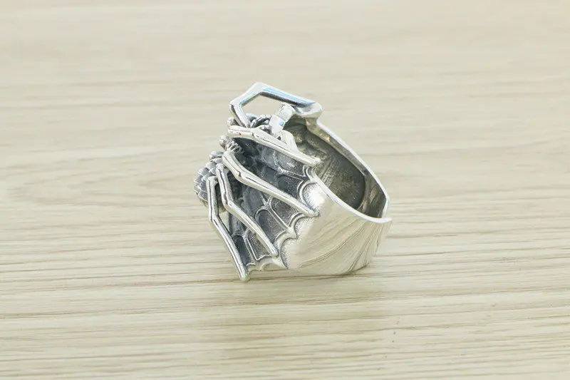 Domineering and exaggerated retro 925 sterling silver hip-hop punk style spider opening male ring niche personality index finge