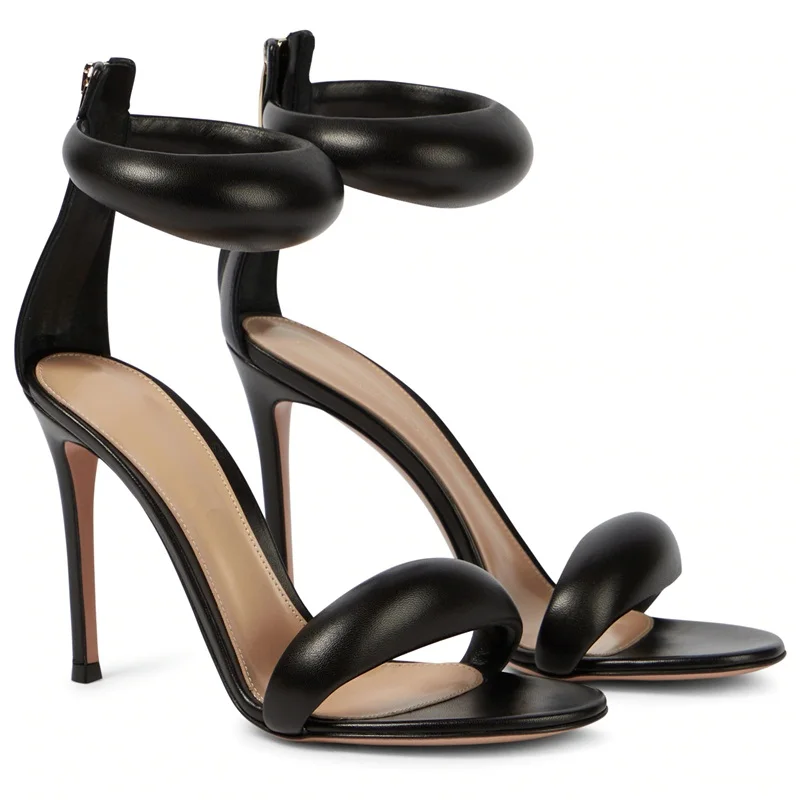 Concise Ankle Strap High Heel Sandals Women Purple Blue Gold Leather Thin Heels Cutouts Summer Dress Shoes Size 42 Customized