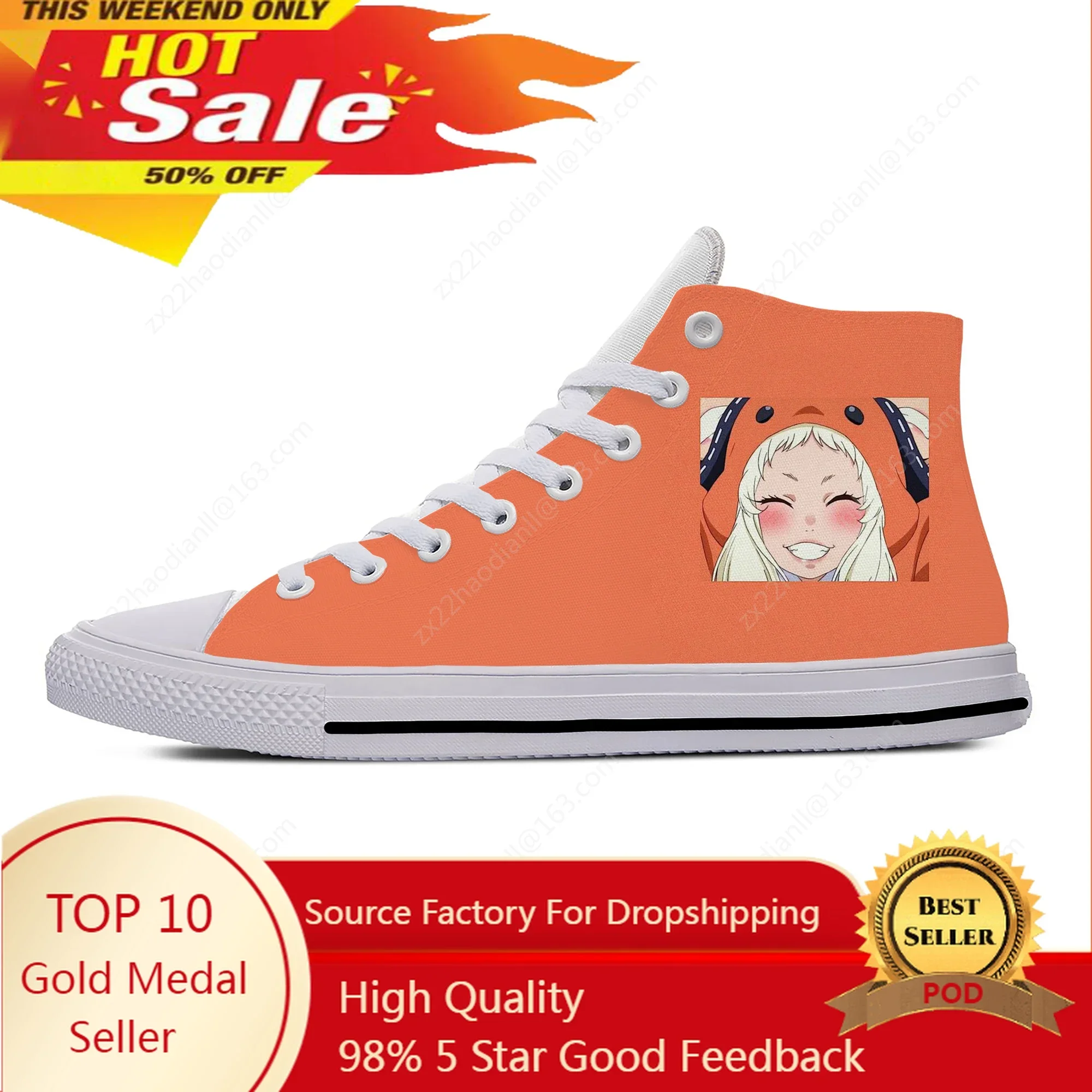 Japanese Anime Manga Yomozuki Runa Kakegurui Cute Casual Cloth Shoes High Top Lightweight Breathable 3D Print Men Women Sneakers