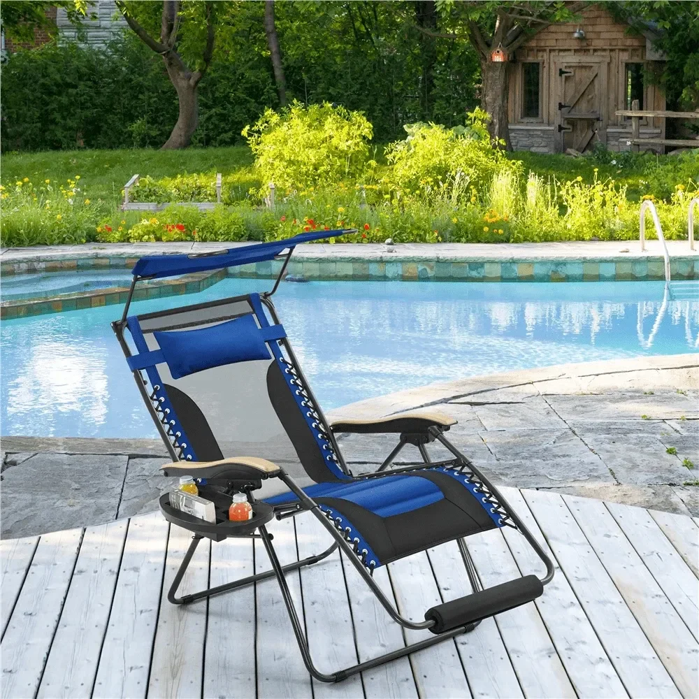 

Outdoor Zero Gravity Chair XL Foldable Reclining Lounge Chair With Adjustable Sun Shade Cupholder Pillow Camping Chair For Pool