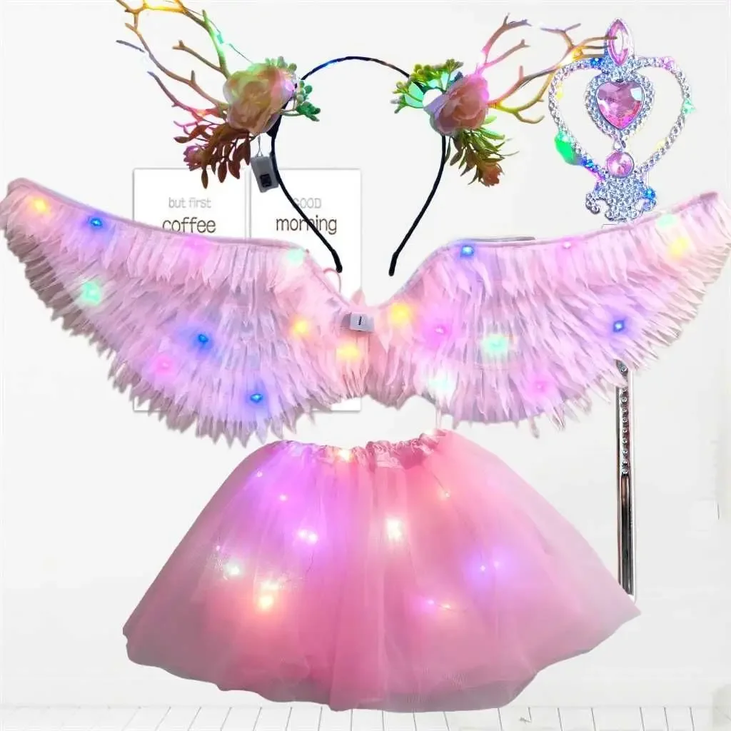 

Glowing Angel Wings Feathers Halloween Props Christmas Show Costumes