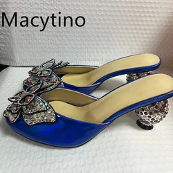 2024 Summer Ladies High Heel Slippers Round Head Ball Heel  Patent Leather Slippers Fashion Party shoes