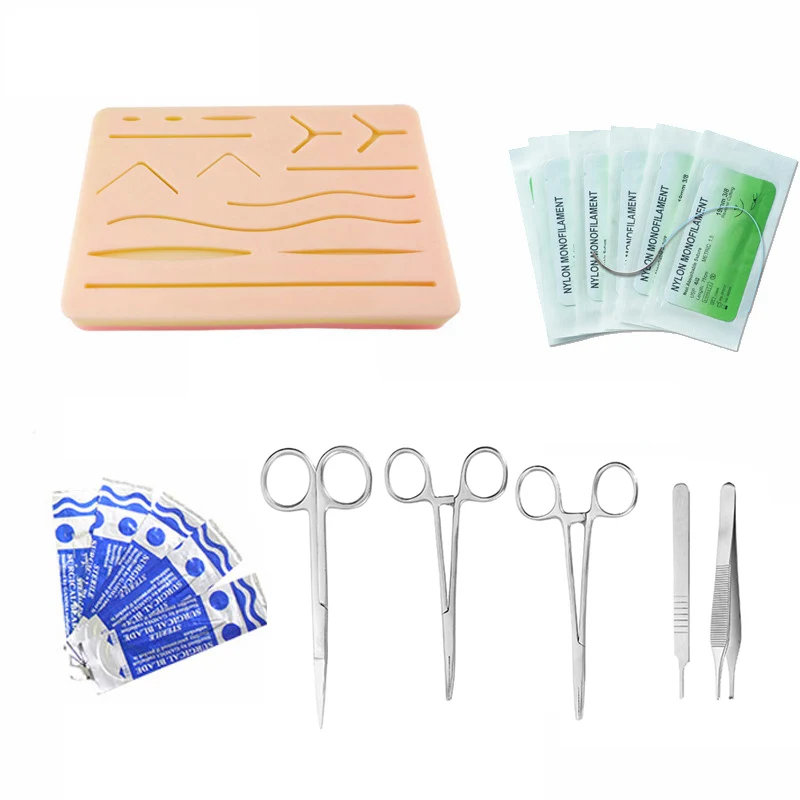 23 em 1 kit de treinamento cirúrgico de sutura de pele médica almofada de silicone tesoura de agulha macia fácil de operar silicone + aço inoxidável