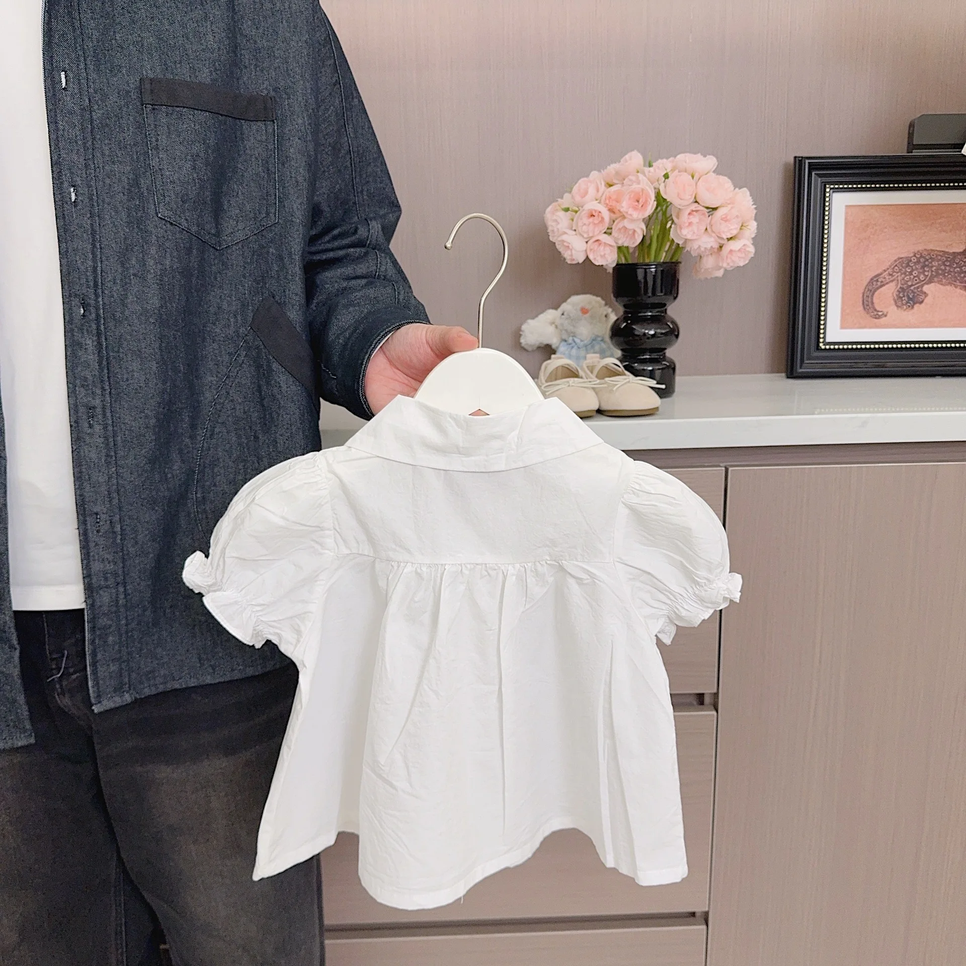 Girls Shirt 2026 Spring and Summer New Children's Clothing Korean Style Girl Baby Foreign Cute Tie-up Short-sleeved Doll Shirt