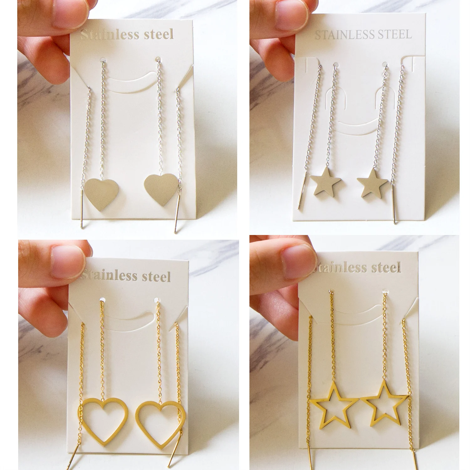 1Pairs Danles Anhänger Tropfen Ohrringe Edelstahl 18k Gold Überzogene Quaste Ketten Lange Ohrringe Für Frauen Zubehör Party